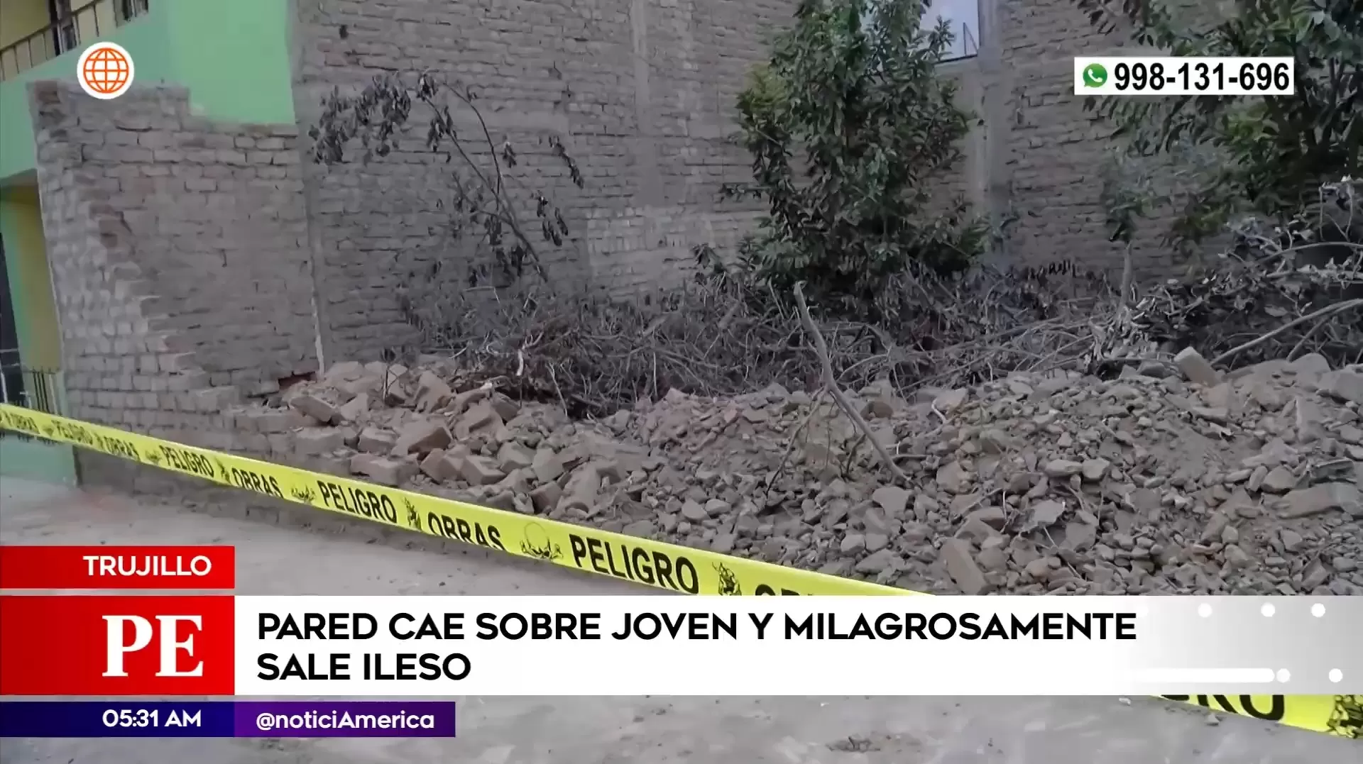 Joven sobrevive tras caerle una pared encima. Foto: América Noticias