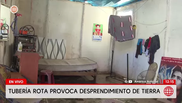 Tubería rota inunda viviendas y destruye escalera en San Juan de Lurigancho. Foto: América Noticias