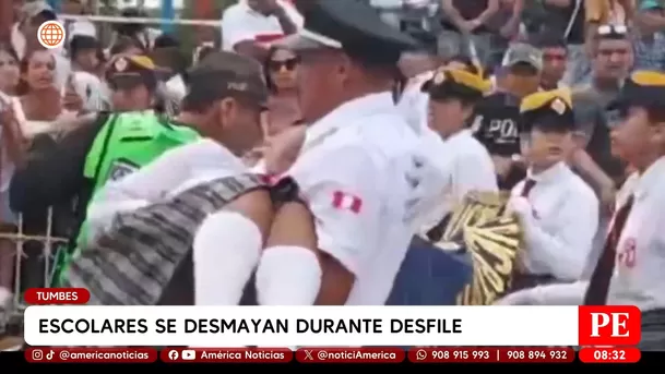 Tumbes: Escolares se desmayaron en desfile por intenso calor. Foto: América TV
