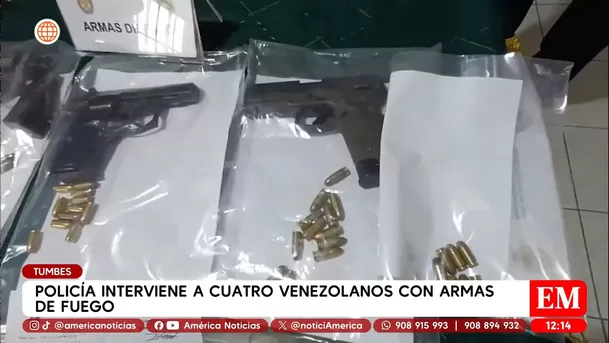 Policía interviene a cuatro extranjeros con armas de fuego en Tumbes. Foto: América Noticias Policía interviene a cuatro extranjeros con armas de fuego en Tumbes. Foto: América Noticias