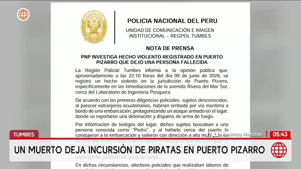 Tumbes: Un muerto tras ataque de piratas en Puerto Pizarro. Foto: América Noticias