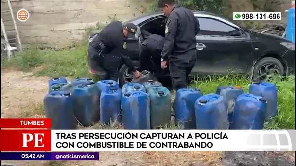 Policía capturado con combustible de contrabando en Tumbes. Foto: América Noticias