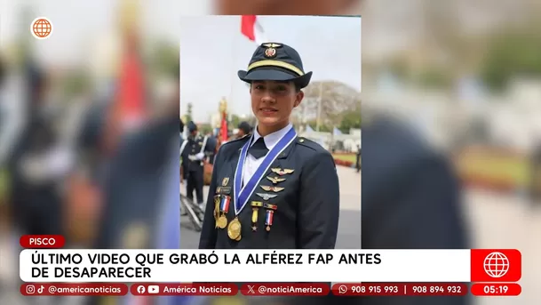 Último video que grabó la alférez FAP antes de desaparecer. Foto: América Noticias