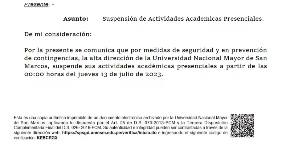 Universidad San Marcos suspende clases presenciales hasta nuevo aviso