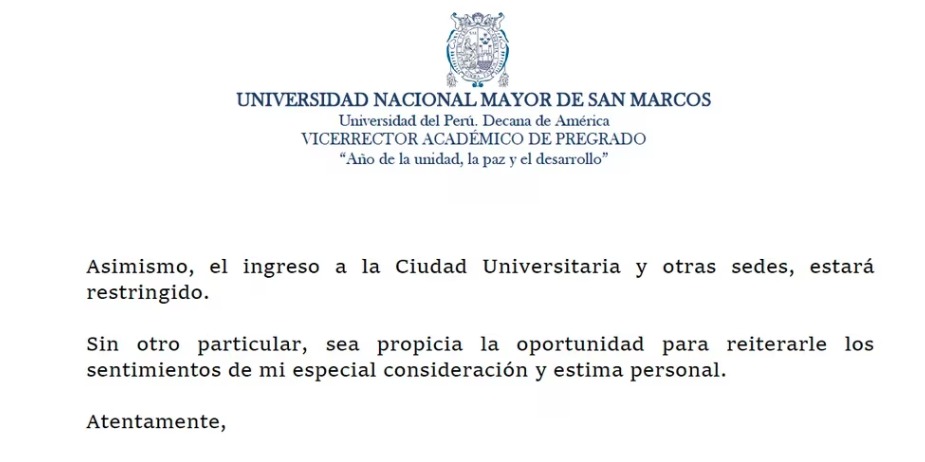 Universidad San Marcos suspende clases presenciales hasta nuevo aviso