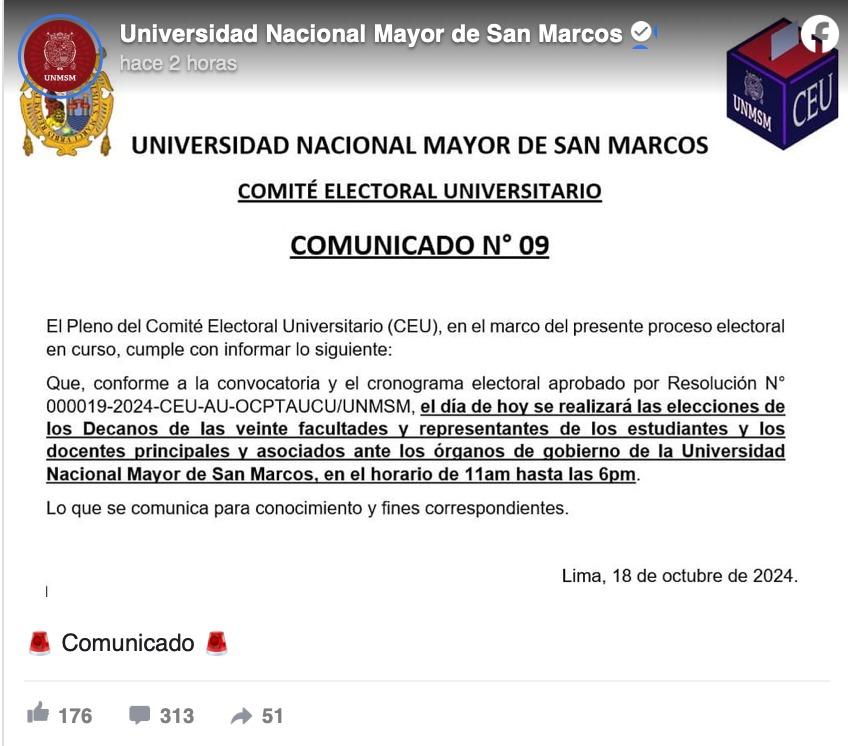 Suspenden elecciones en Universidad de San Marcos