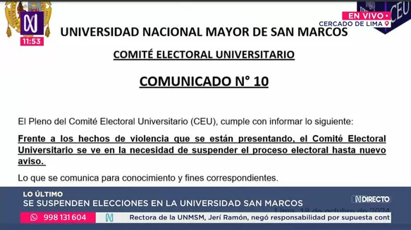 Suspenden elecciones en Universidad de San Marcos