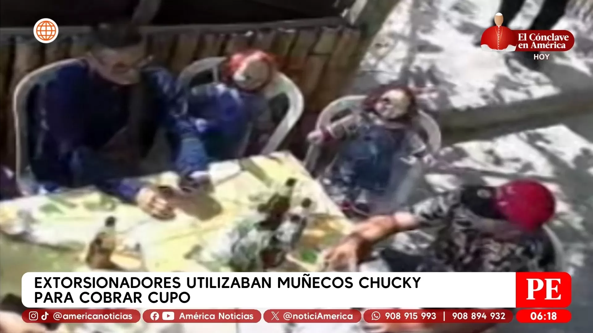 Extorsionadores utilizaban muñecos Chucky para cobrar cupos en Ventanilla. Foto: América Noticias Extorsionadores utilizaban muñecos Chucky para cobrar cupos en Ventanilla. Foto: América Noticias