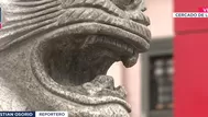 Vándalos dañan esculturas de leones en el Barrio Chino