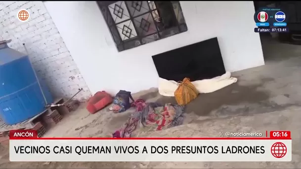 Vecinos de Ancón casi queman vivos a dos presuntos ladrones. Foto: América Noticias Vecinos de Ancón casi queman vivos a dos presuntos ladrones. Foto: América Noticias