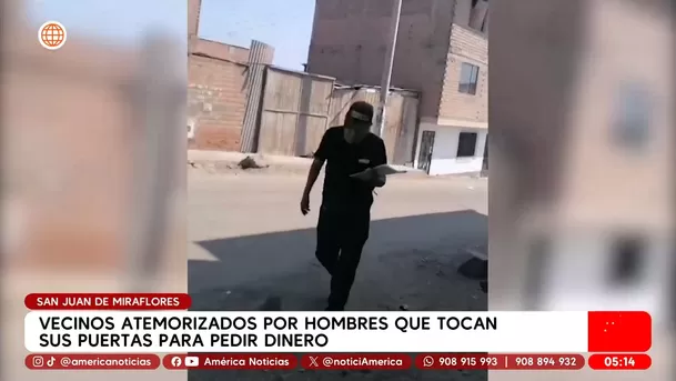 Vecinos atemorizados por hombres que tocan sus puertas para pedir dinero en San Juan de Miraflores. Foto: América Noticias Vecinos atemorizados por hombres que tocan sus puertas para pedir dinero en San Juan de Miraflores. Foto: América Noticias