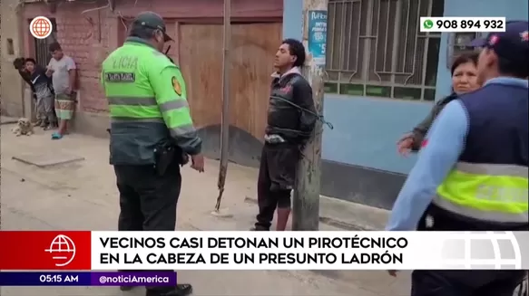 Vecinos casi detonan pirotécnico en la cabeza de presunto ladrón en Carabayllo. Foto: América Noticias