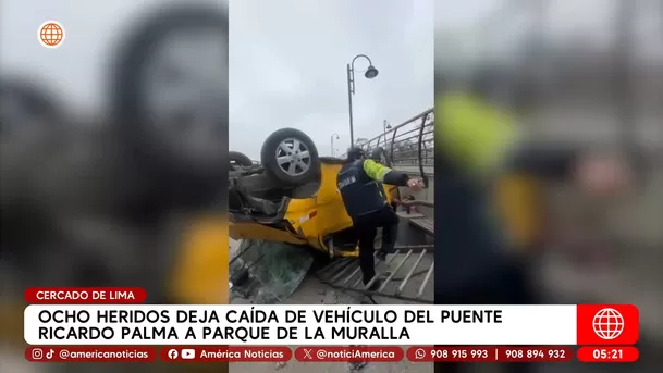 Vehículo cae del puente Ricardo Palma y deja ocho heridos. Foto: América Noticias