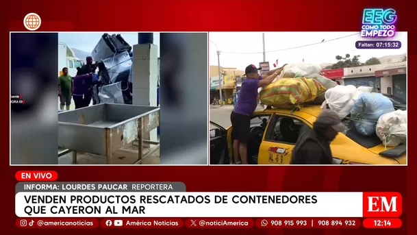 Ancón: Venden productos rescatados del mar tras caída de contenedores. Foto: América Noticias Ancón: Venden productos rescatados del mar tras caída de contenedores. Foto: América Noticias
