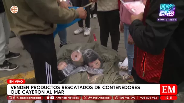 Ancón: Venden productos rescatados del mar tras caída de contenedores. Foto: América Noticias Ancón: Venden productos rescatados del mar tras caída de contenedores. Foto: América Noticias