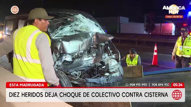 Diez heridos deja choque de una minivan colectivo contra cisterna en la Panamericana Sur. Foto: América Noticias