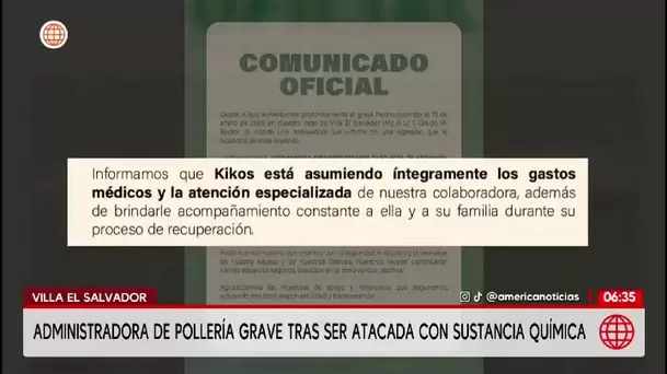 Clienta atacó con químico a trabajadora de pollería en VES y está en UCI/ América Noticias