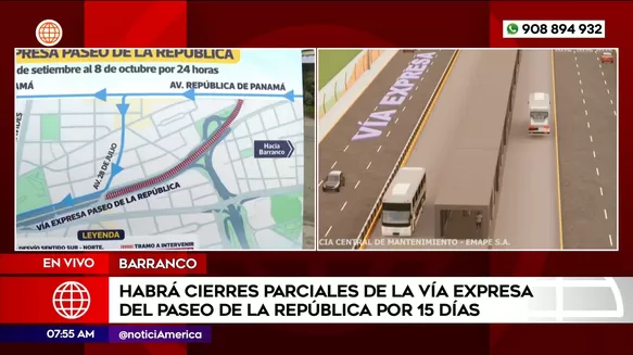 Cierres parciales en la Vía Expresa del Paseo de la República. Foto: América Noticias