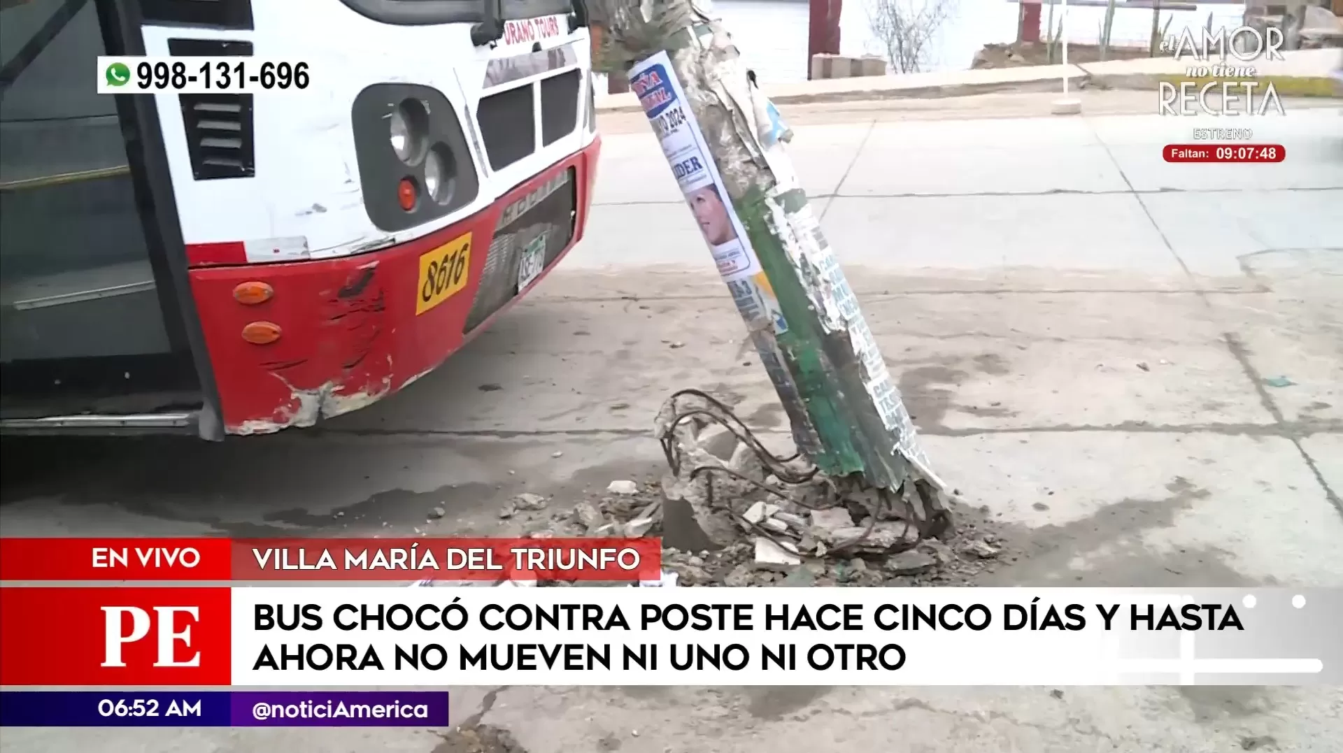 Bus chocó contra poste hace cinco días en Villa María del Triunfo. Foto: América Noticias