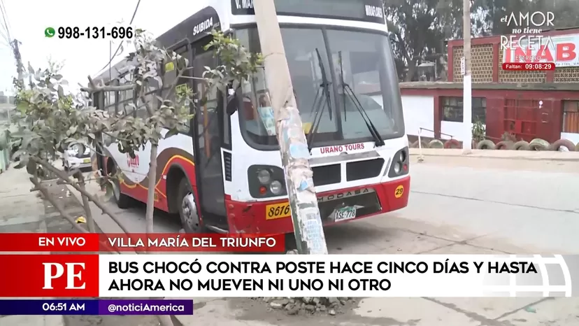 Villa María del Triunfo: Bus chocó contra poste hace cinco días y autoridades aún no realizan remoción