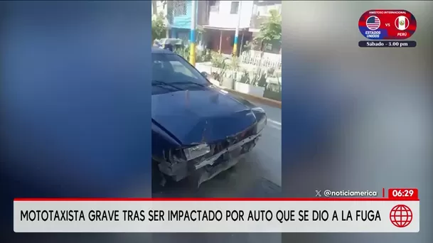 Auto atropella a mototaxista y se da a la fuga en Villa El Salvador. Foto: América Noticias Auto atropella a mototaxista y se da a la fuga en Villa El Salvador. Foto: América Noticias