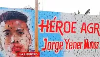 Artistas pintaron mural con el rostro de Jorge Muñoz bajo la inscripción de “héroe agrario”. Foto: América Noticias