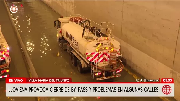 VMT: Aniego por llovizna obliga a cerrar bypass de Nueva Esperanza. Foto: América Noticias