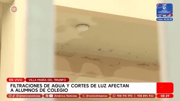 Filtraciones de agua y cortes de luz afectan a lumnos de colegio en Villa María del Triunfo. Foto: América Noticias
