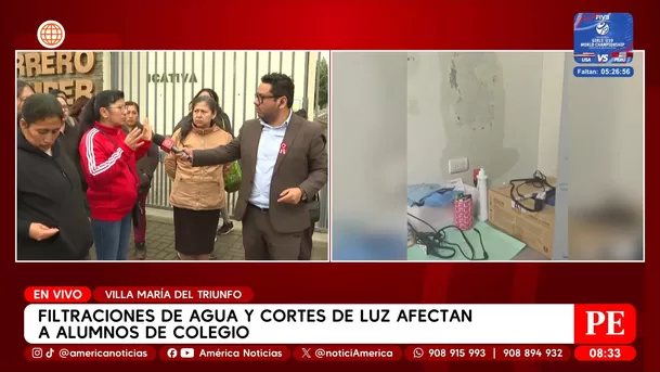 Filtraciones de agua y cortes de luz afectan a lumnos de colegio en Villa María del Triunfo. Foto: América Noticias