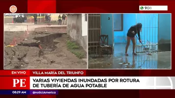 Viviendas inundadas por rotura de tubería de agua potable en Villa María del Triunfo. Foto y video: América Noticias