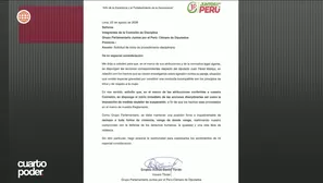 El vocero Ernesto Zunini solicitó formalmente iniciar un proceso disciplinario contra el diputado Julián Pérez Mallqui. Video: Cuarto Poder