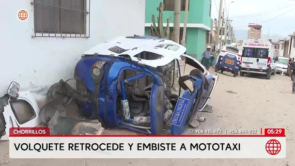 Volquete sin SOAT retrocede y aplasta mototaxi con madre e hija en Chorrillos. Foto: América Noticias