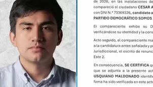 César Usquiano Maldonado renunció formalmente a su candidatura a la alcaldía de San Juan de Lurigancho por el partido Somos Perú para las Elecciones Municipales 2026. Video: Canal N