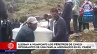 Féretros de cinco integrantes de una familia asesinados en el Vraem llegaron a Huancayo