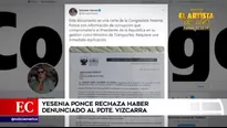 Yesenia Ponce rechazó la supuesta carta que menciona a Martín Vizcarra. Foto y video: América Noticias