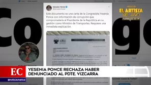 Yesenia Ponce rechazó la supuesta carta que menciona a Martín Vizcarra. Foto y video: América Noticias