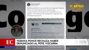 Yesenia Ponce rechazó la supuesta carta que menciona a Martín Vizcarra. Foto y video: América Noticias