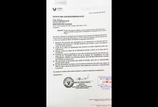 Alan García: Comisión de Defensa pide información a Mininter sobre intervención en su casa