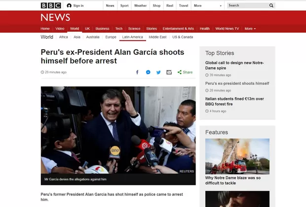 Alan García: medios internacionales informaron así sobre la muerte del expresidente