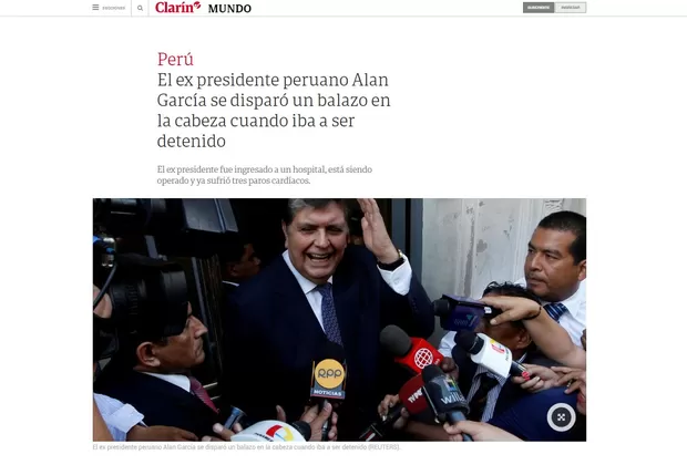 Alan García: medios internacionales informaron así sobre la muerte del expresidente