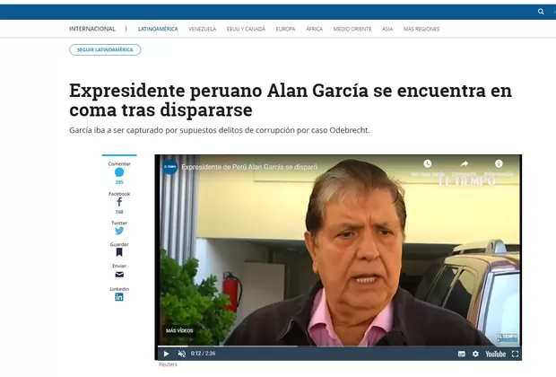 Alan García: medios internacionales informaron así sobre la muerte del expresidente