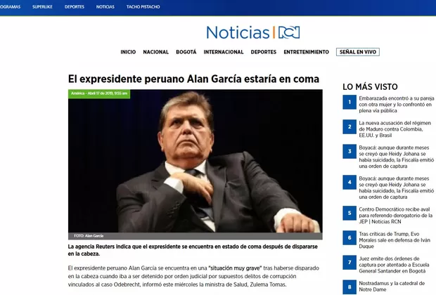 Alan García: medios internacionales informaron así sobre la muerte del expresidente