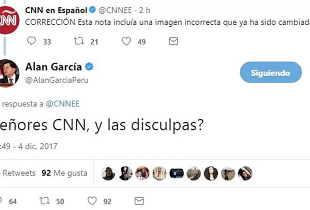 Alan García exige disculpas a CNN por poner su foto en esta nota sobre el caso Odebrecht