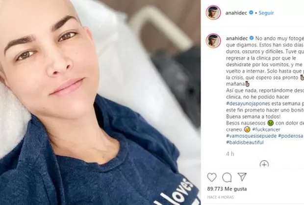 Anahí de Cárdenas fue internada por deshidratación tras segunda quimioterapia