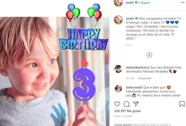Anahí celebró los 3 años de su hijo Manuel con emotivo mensaje