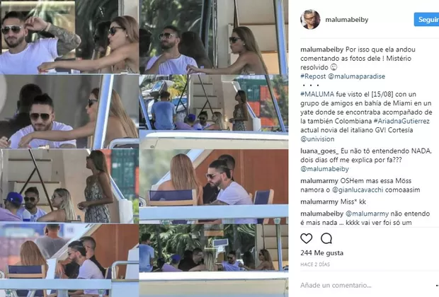 Ariadna Gutiérrez y Maluma fueron vistos en un yate privado