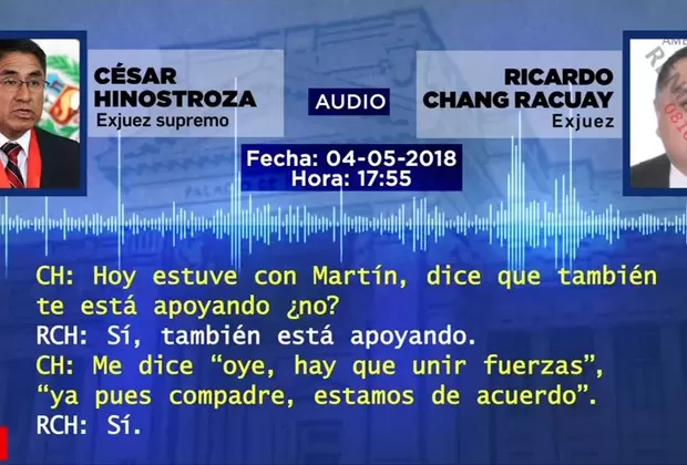 Audio de César Hinostroza y vocal Martín Hurtado complica a juez Ricardo Chang