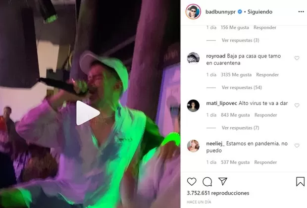 Bad Bunny recibió críticas por hacer fiesta en medio de cuarentena por coronavirus