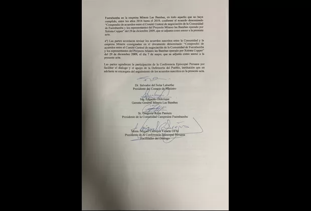 Las Bambas: estos son los 4 acuerdos que llegaron el Gobierno, Fuerabamba y MMG