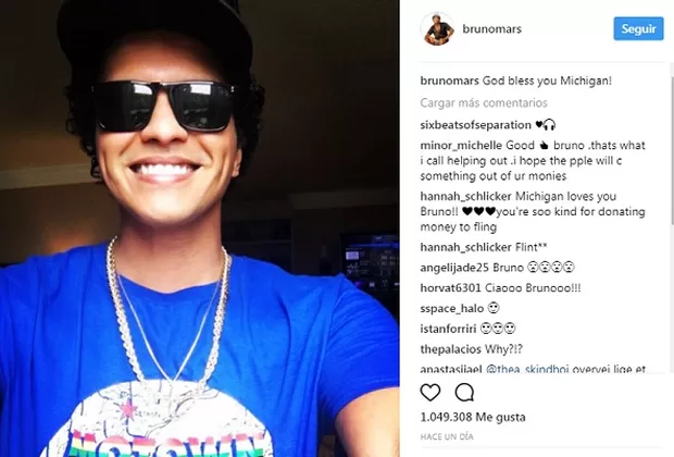 Bruno Mars sorprende al donar un millón dólares por la crisis en Michigan